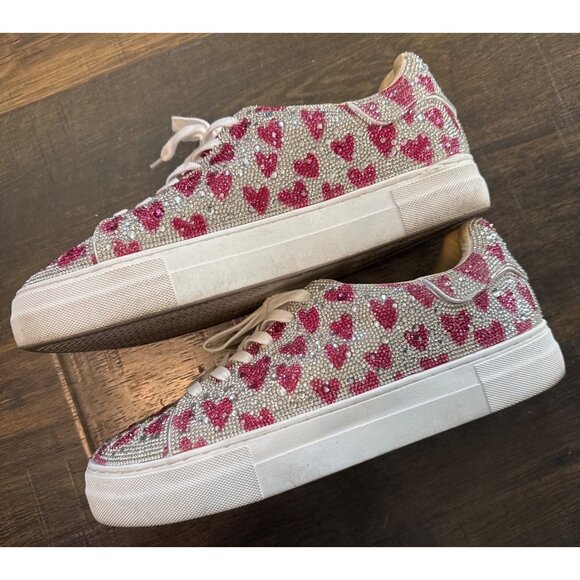 Betsey Johnson Platform Sneakers Rhinestone SHOES Hearts Size 13M - Picture 5 of 8